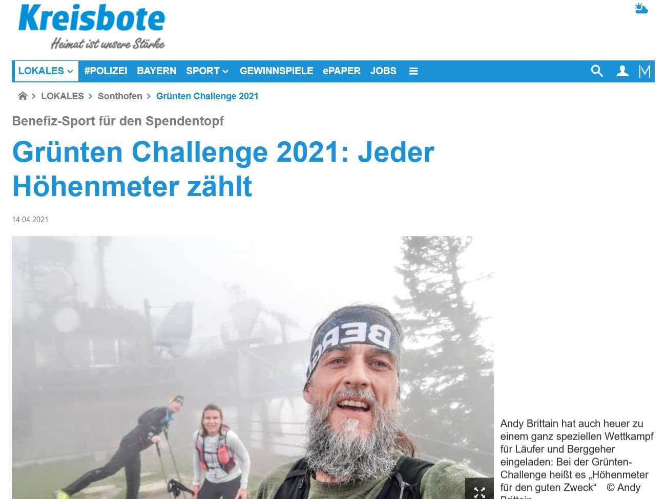 Kreisbote Artikel zur Grünten Challenge